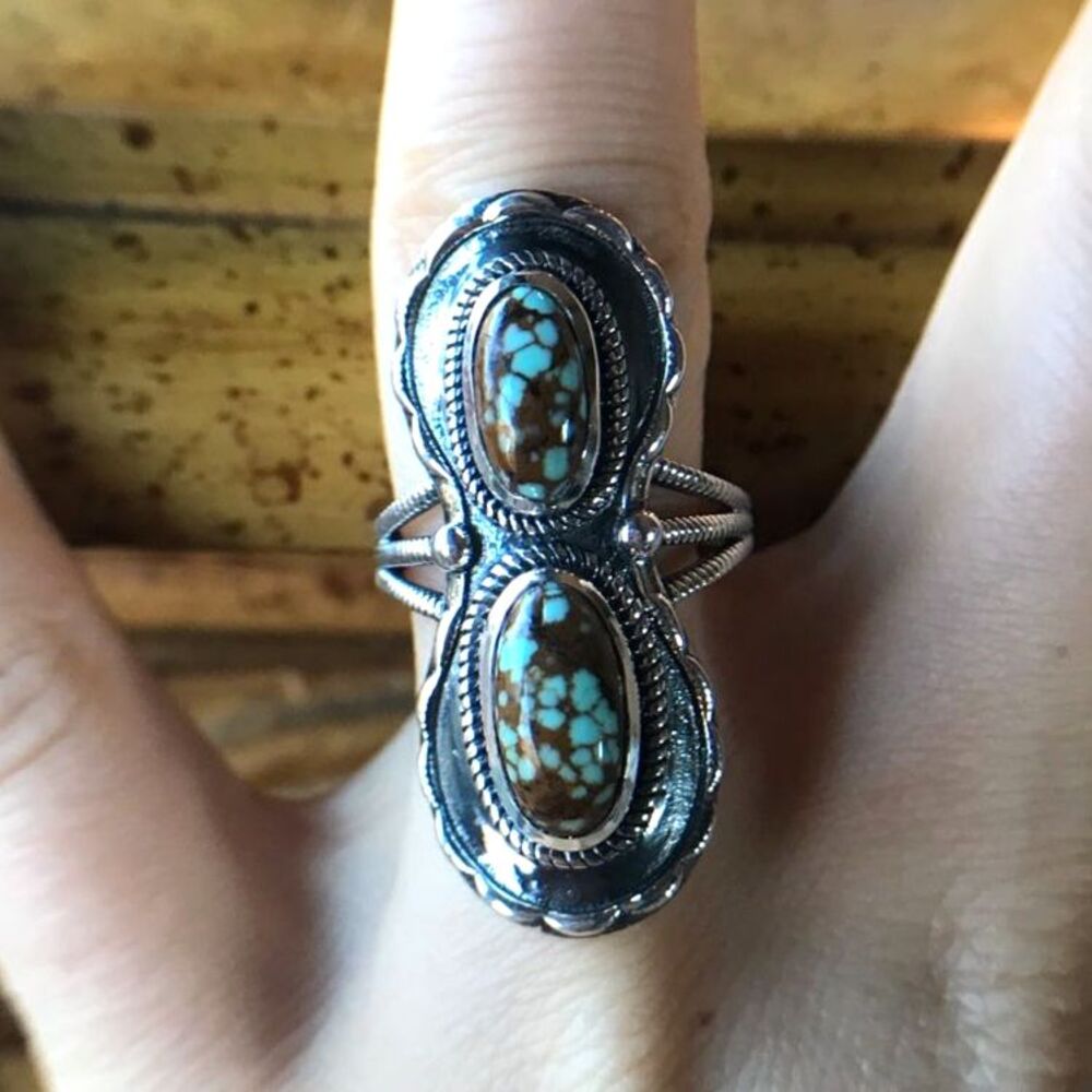 Royston Blue Horizon Turquoise Sterling Silver Horseshoe Ring Size 7
